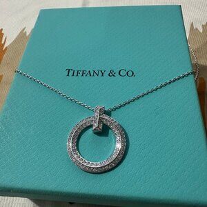 Tiffany Round Pendant In White Gold With Pave Diamonds